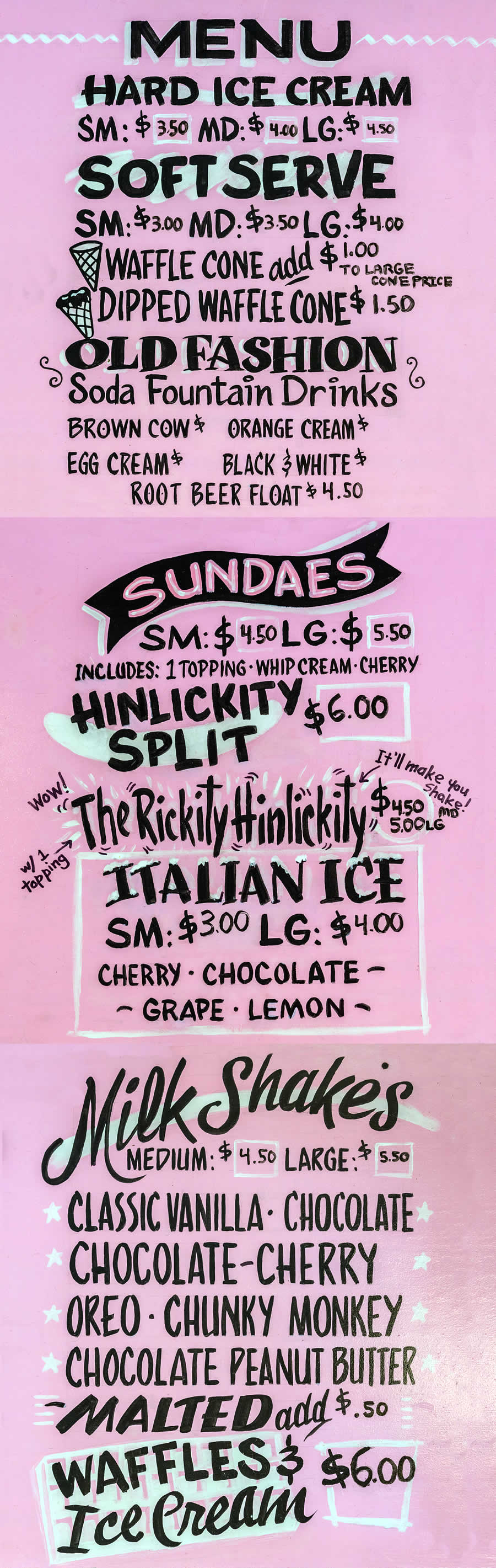 Hinlickitys Icecream Parlor Menu